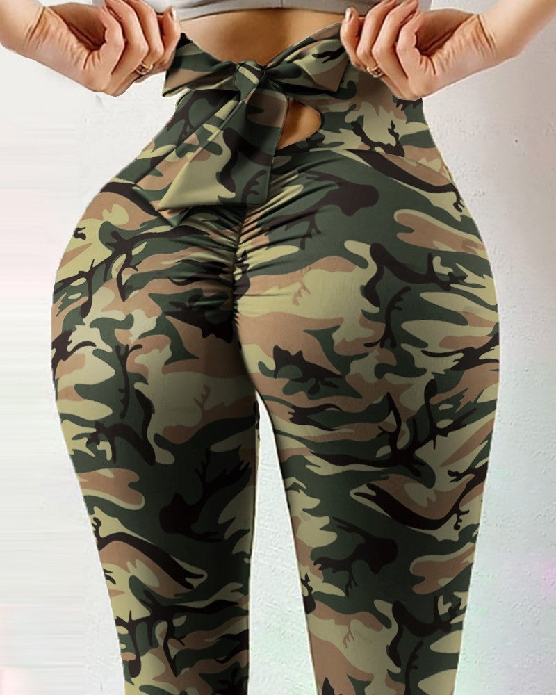 Women's High-Waist Printed Fitness Leggings – Elastic, Slim Fit & Stylish Tie Waist