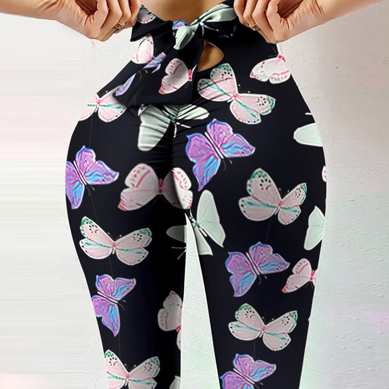 Women's High-Waist Printed Fitness Leggings – Elastic, Slim Fit & Stylish Tie Waist