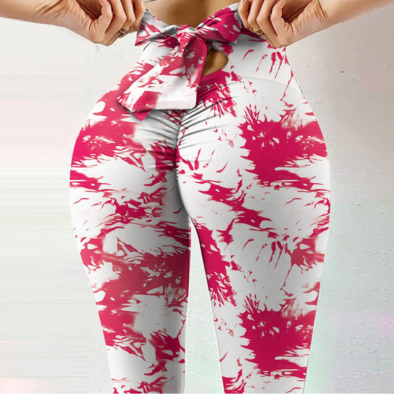 Women's High-Waist Printed Fitness Leggings – Elastic, Slim Fit & Stylish Tie Waist