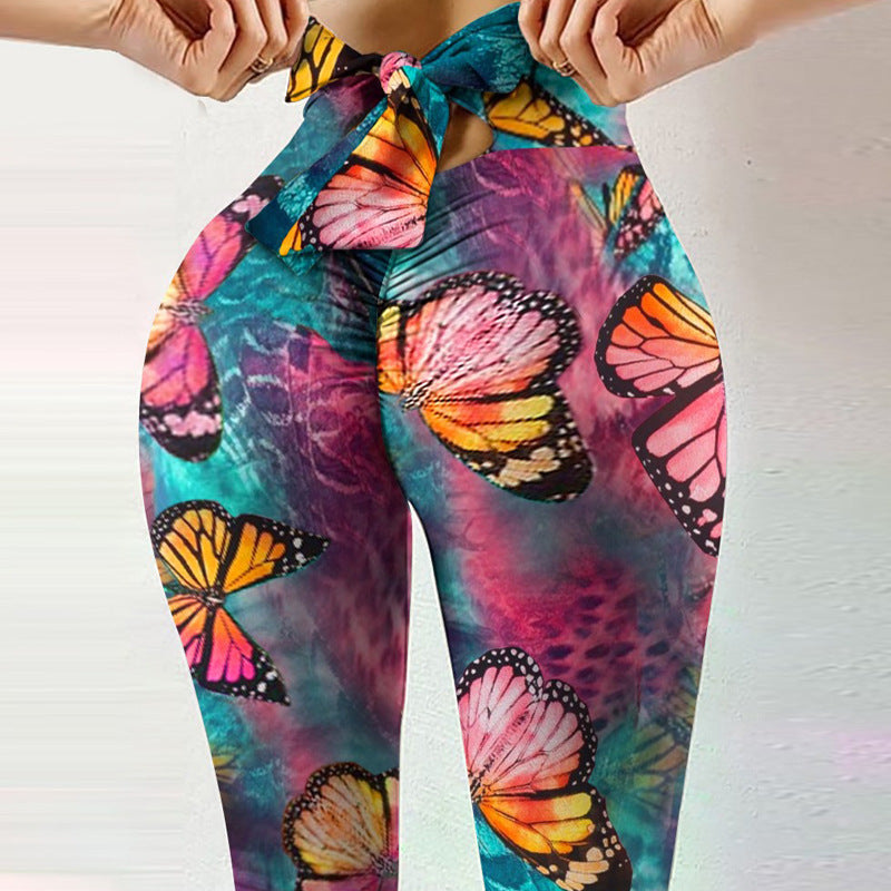 Women's High-Waist Printed Fitness Leggings – Elastic, Slim Fit & Stylish Tie Waist