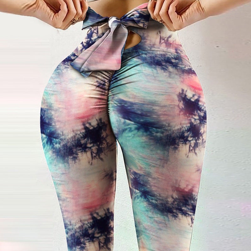 Women's High-Waist Printed Fitness Leggings – Elastic, Slim Fit & Stylish Tie Waist