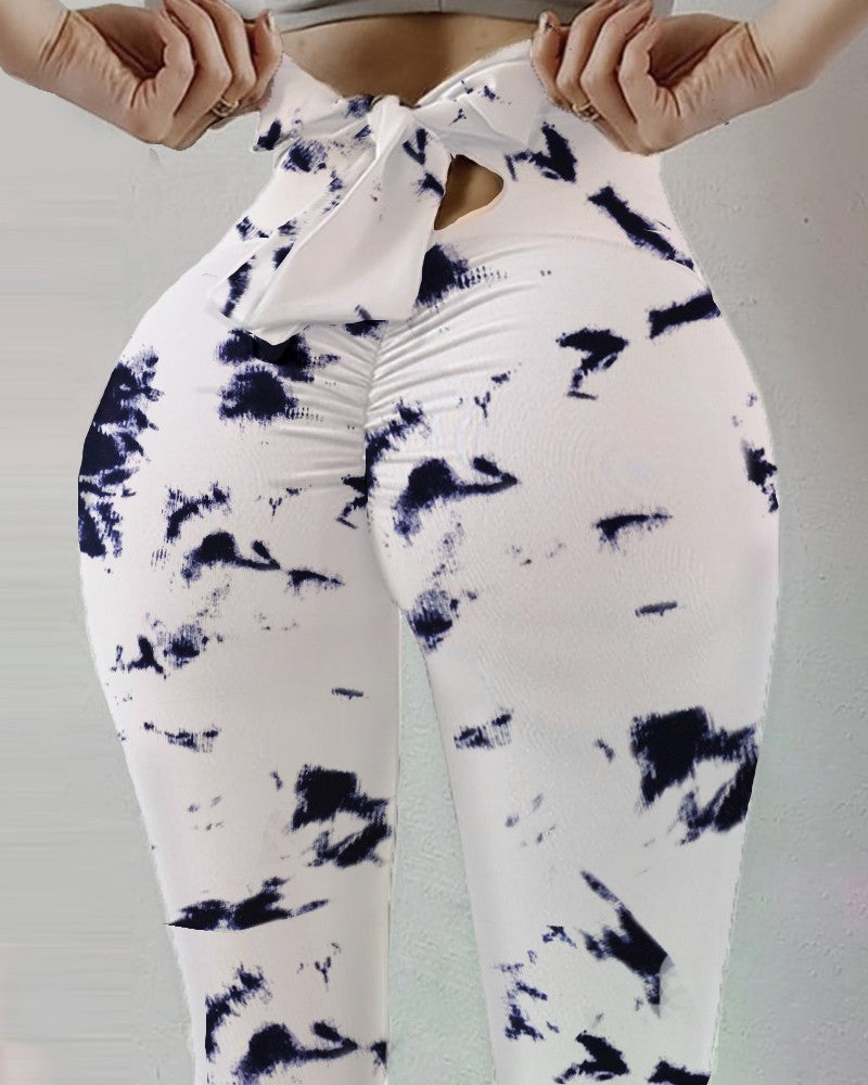 Women's High-Waist Printed Fitness Leggings – Elastic, Slim Fit & Stylish Tie Waist