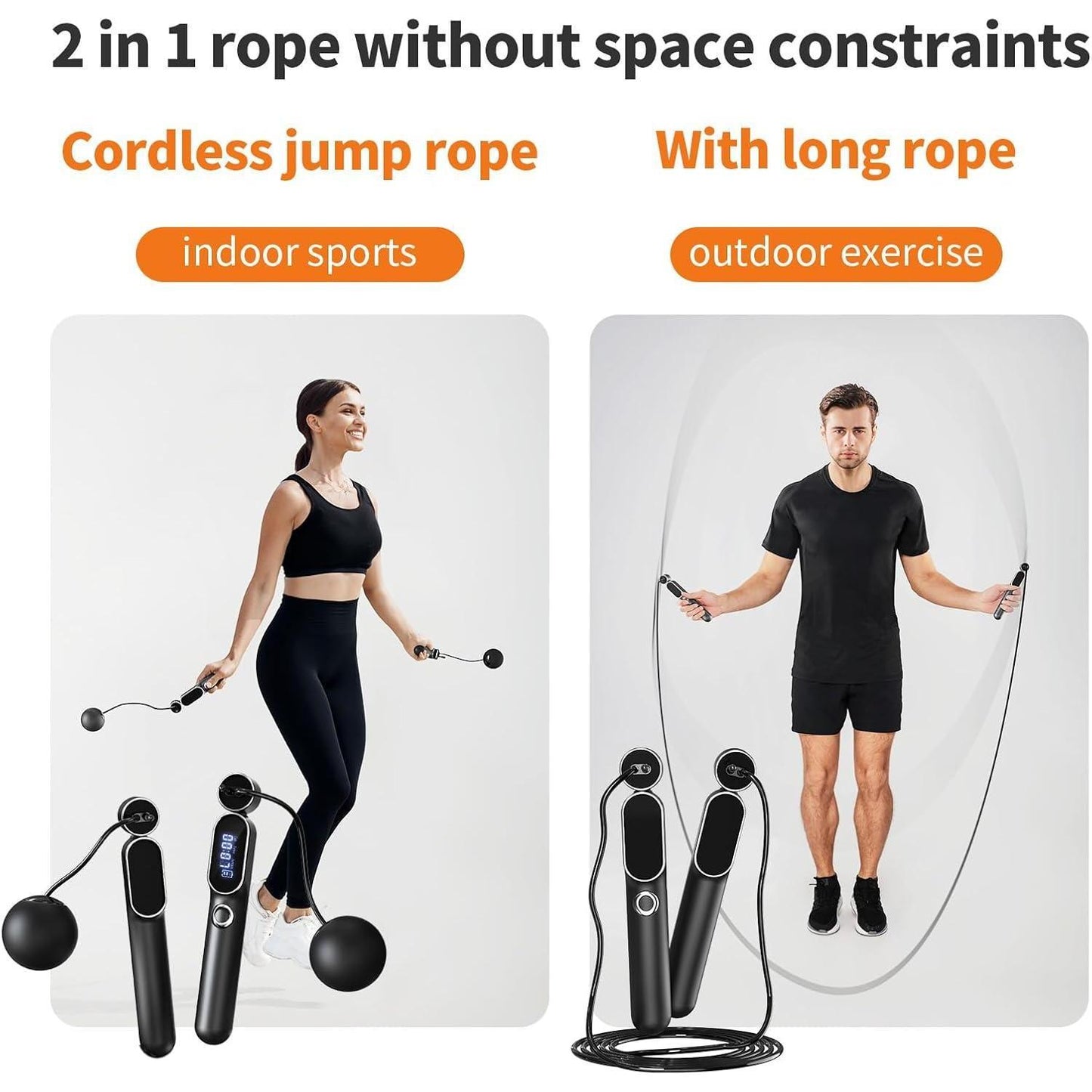 Smart Digital Skipping Rope – 2 in 1 Cordless & Weighted